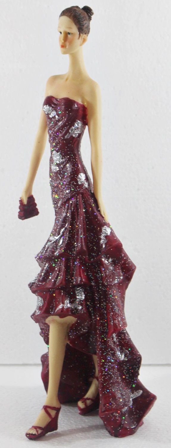 Beauty Figur Deko Modefigur Modepuppe Nostalgiefigur Dame rotes Kleid schulterfrei aus Resin H 35 cm