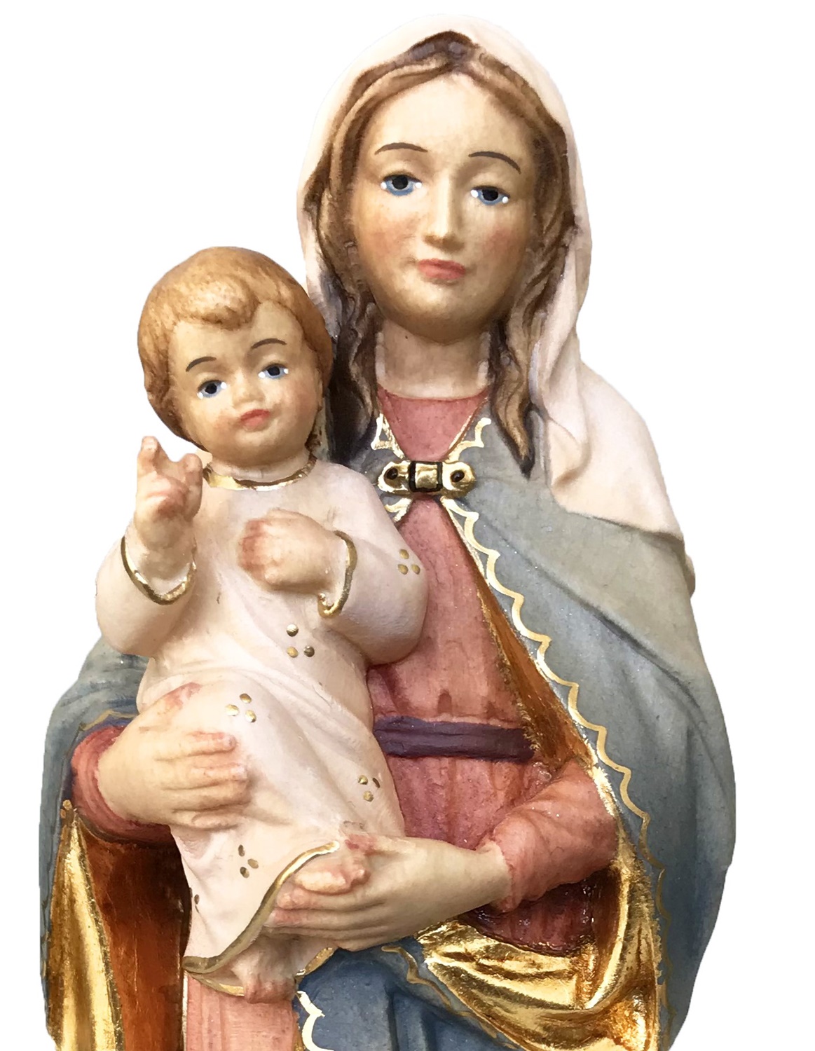 Heiligenfigur Madonna der Hoffnung H 12 cm Heilige Maria mit Jesuskind Statue aus Ahornholz