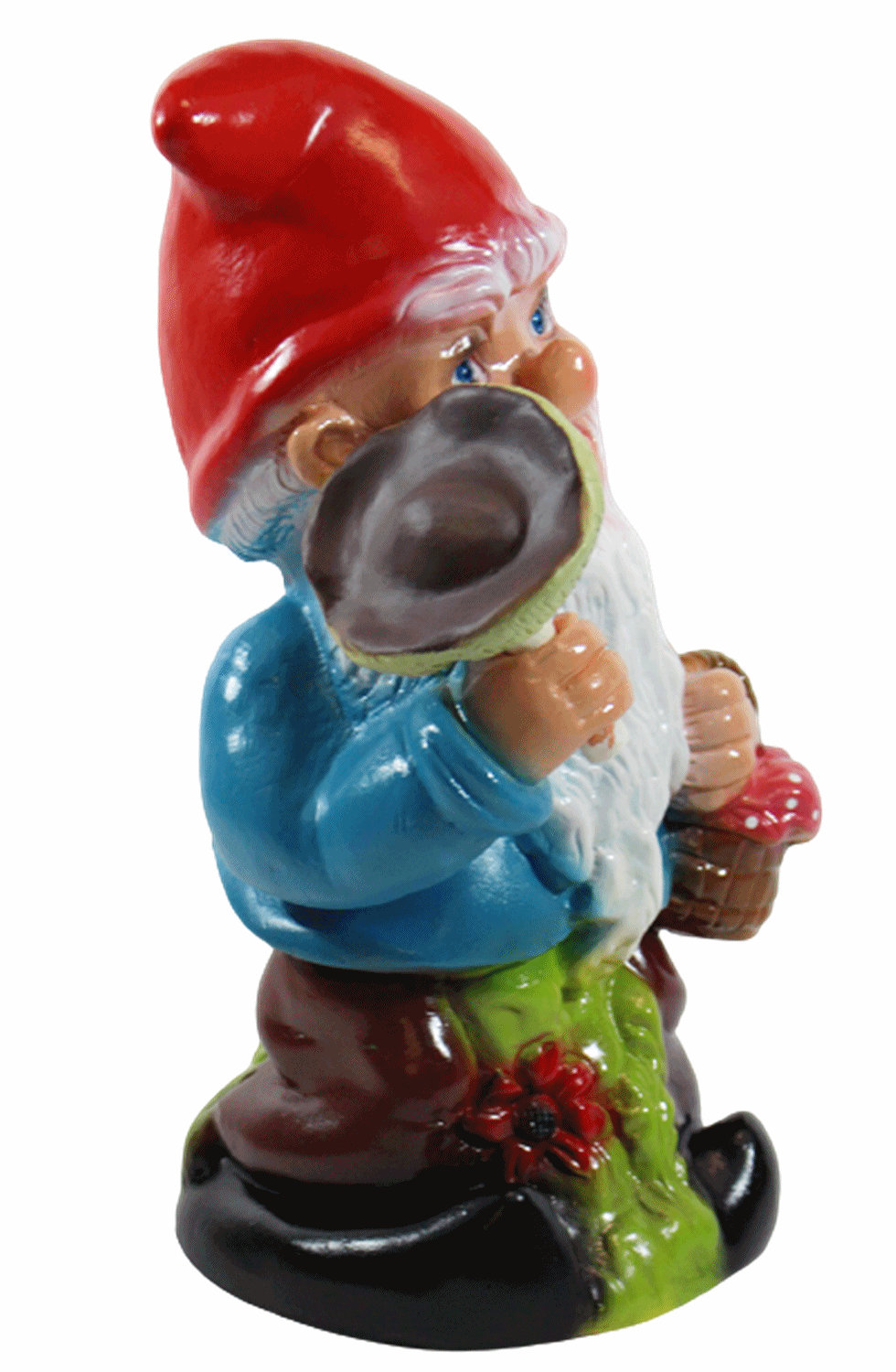 Gartenzwerg Deko Garten Figur Zwerg Pilzsammler sitzend mit Pilz und Pilzkorb aus Kunststoff H 30 cm