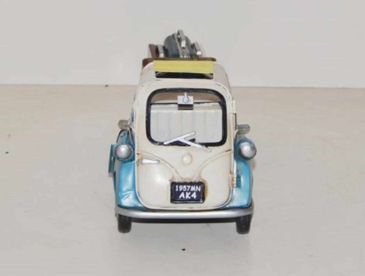 Blechauto Nostalgie Modellauto Oldtimer Automarke Isetta blau-weiß mit Hänger Länge 25 cm aus Blech