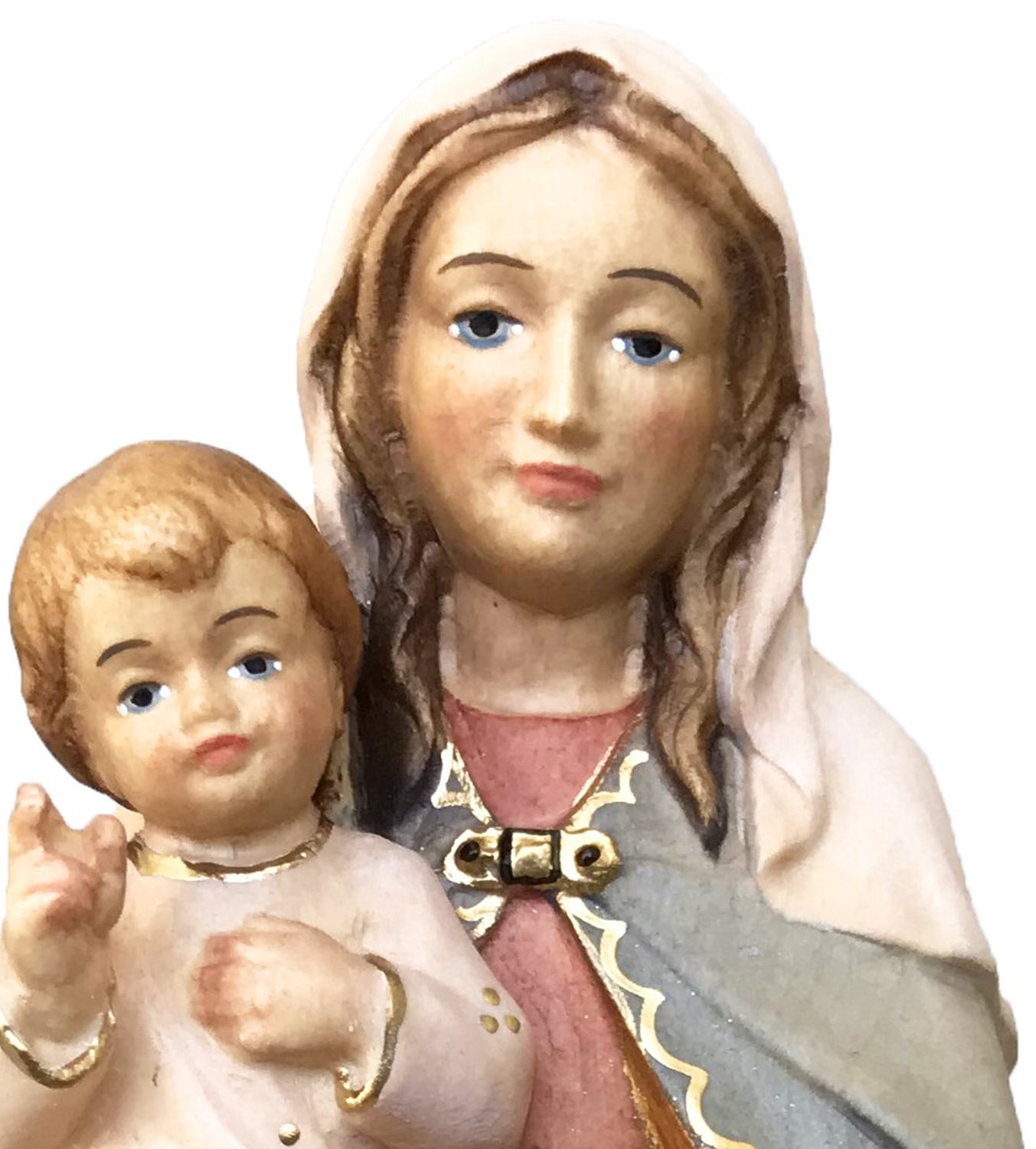 Heiligenfigur Madonna der Hoffnung H 12 cm Heilige Maria mit Jesuskind Statue aus Ahornholz