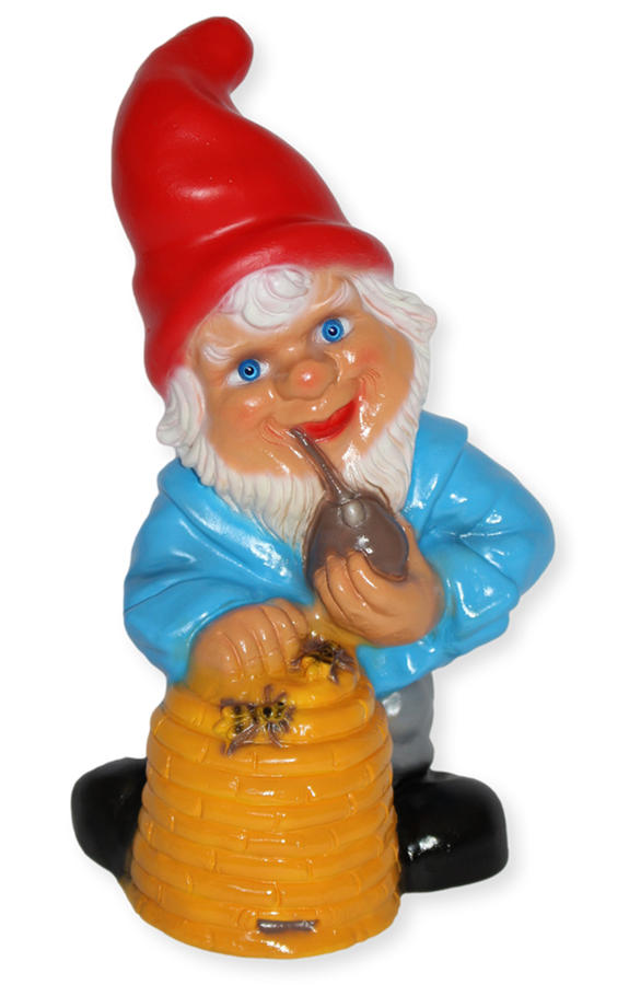 Deko Figur Zwerg H 32cm Gartenzwerg Imker mit Bienenkorb u Pfeife stehend Gartenfigur aus Kunststoff
