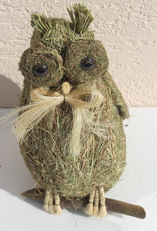 Deko Heu Figur Eule sitzend Heueule Höhe 30 cm Tierfigur aus Naturmaterial Heu zum Basteln Heudeko