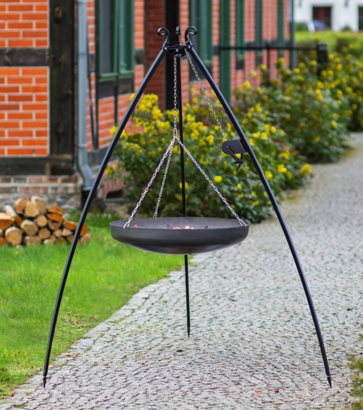 Dreibein mit Kurbel H 200 cm mit Wok Ø 60 cm aus Stahl Dreibeingestell Wok Grill Tripod Grillständer