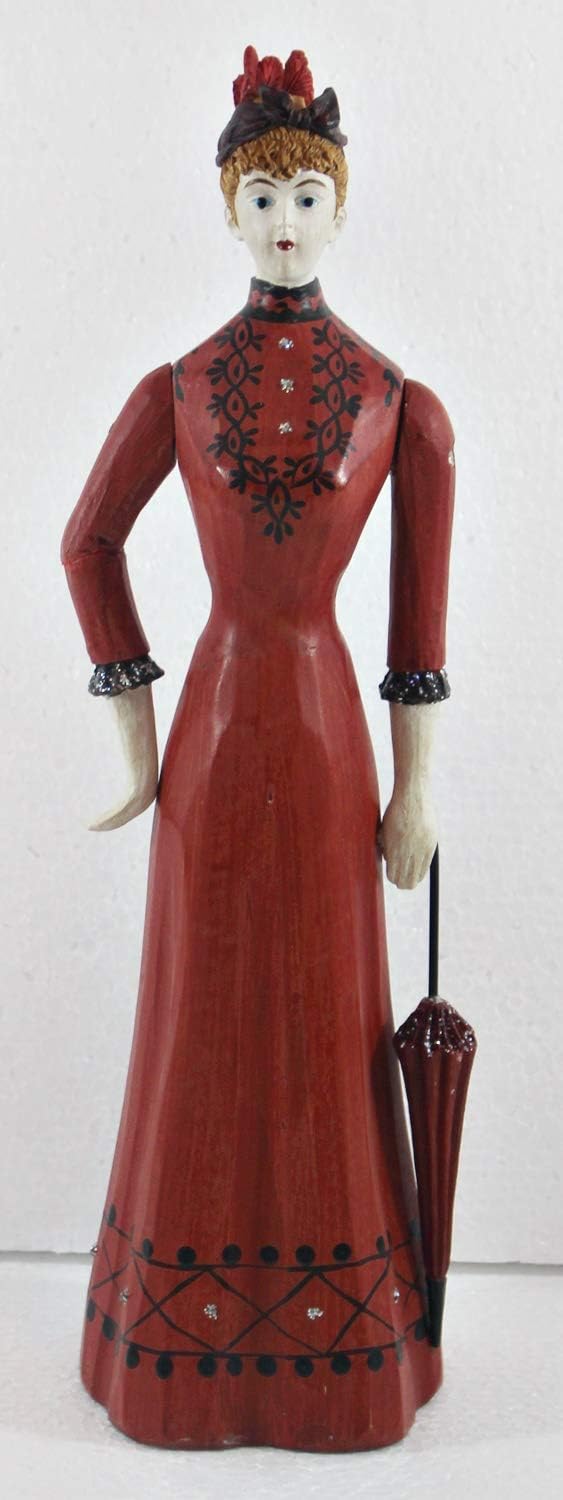 Modefigur Beauty Figur Deko Modepuppe Nostalgiefigur Dame rotes Kleid mit Schirm aus Resin H 30 cm-