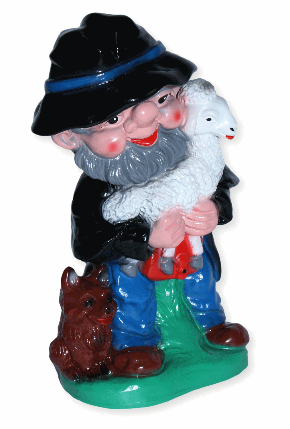 Gartenzwerg Figur Zwerg Schäfer mit Lämmchen und Hund H 31 cm stehend Gartenzwerg aus Kunststoff