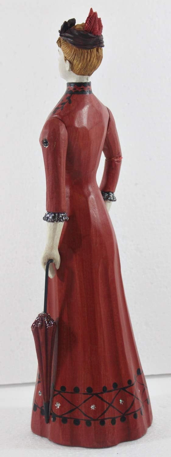 Modefigur Beauty Figur Deko Modepuppe Nostalgiefigur Dame rotes Kleid mit Schirm aus Resin H 30 cm-