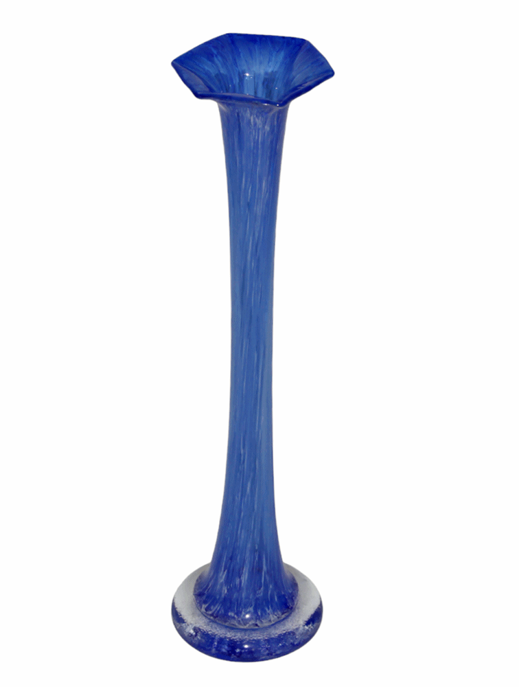Glasvase H 38 cm schmale Blumenvase in blau mit weißem Muster Vase aus Glas