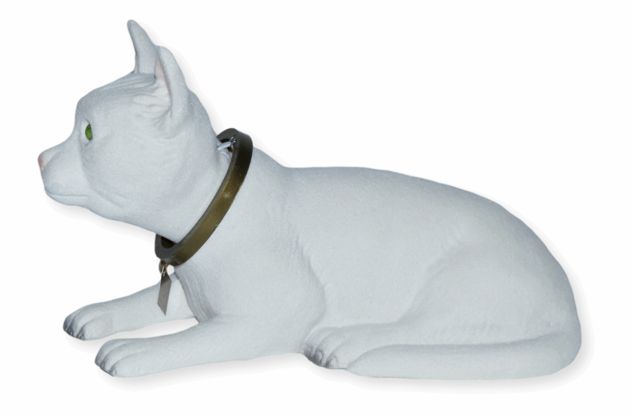 Wackel Figur Katze weiß groß Wackelfigur H 19 cm liegend Dekofigur mit Wackelkopf