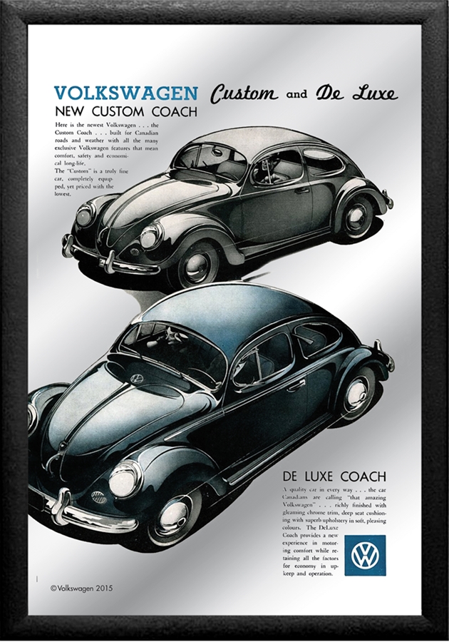 Set: 2 Spiegelbilder VW Beetle Oldtimer 30x20 cm Wandbilder Hinterglasdruck mit schwarzem Rahmen