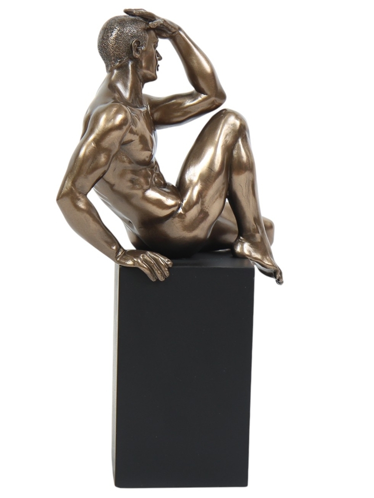 Deko Figur Body Talk Kollektion Skulptur H 24 cm Sitzender Mann im Blick in die Ferne bronzefarben