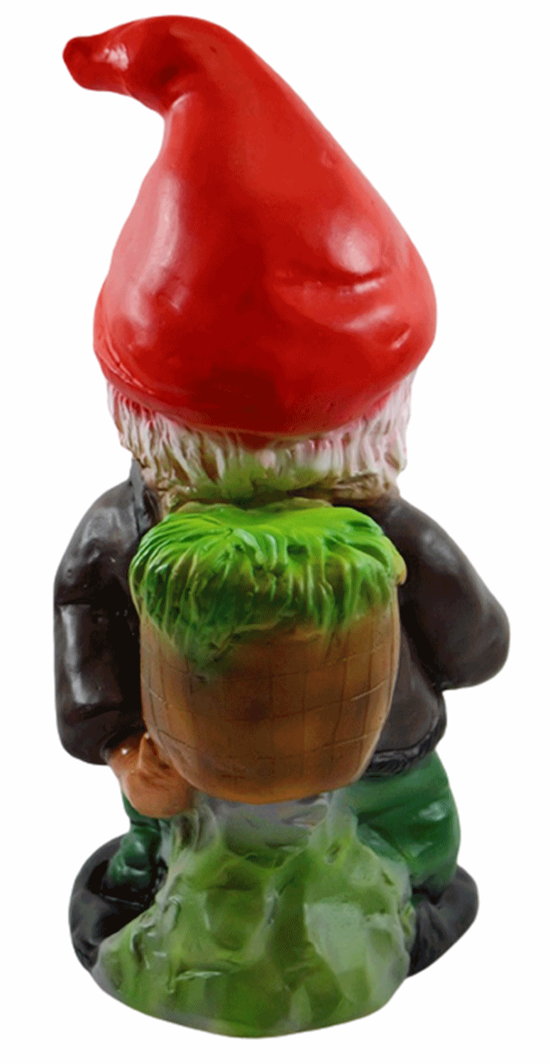 Deko Figur Zwerg H 30 cm Gartenzwerg stehend mit Stock und Korb Gartenfigur aus Kunststoff