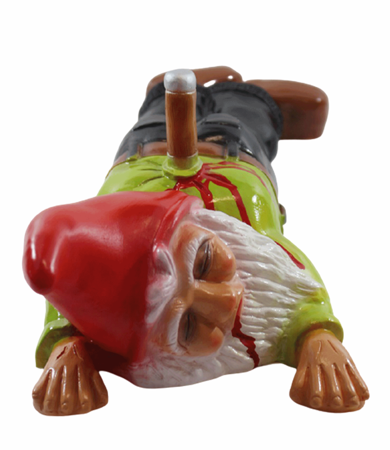 Gartenzwerg Deko Garten Figur Zwerg erstochen mit Messer im Rücken liegend aus Kunststoff L 41 cm