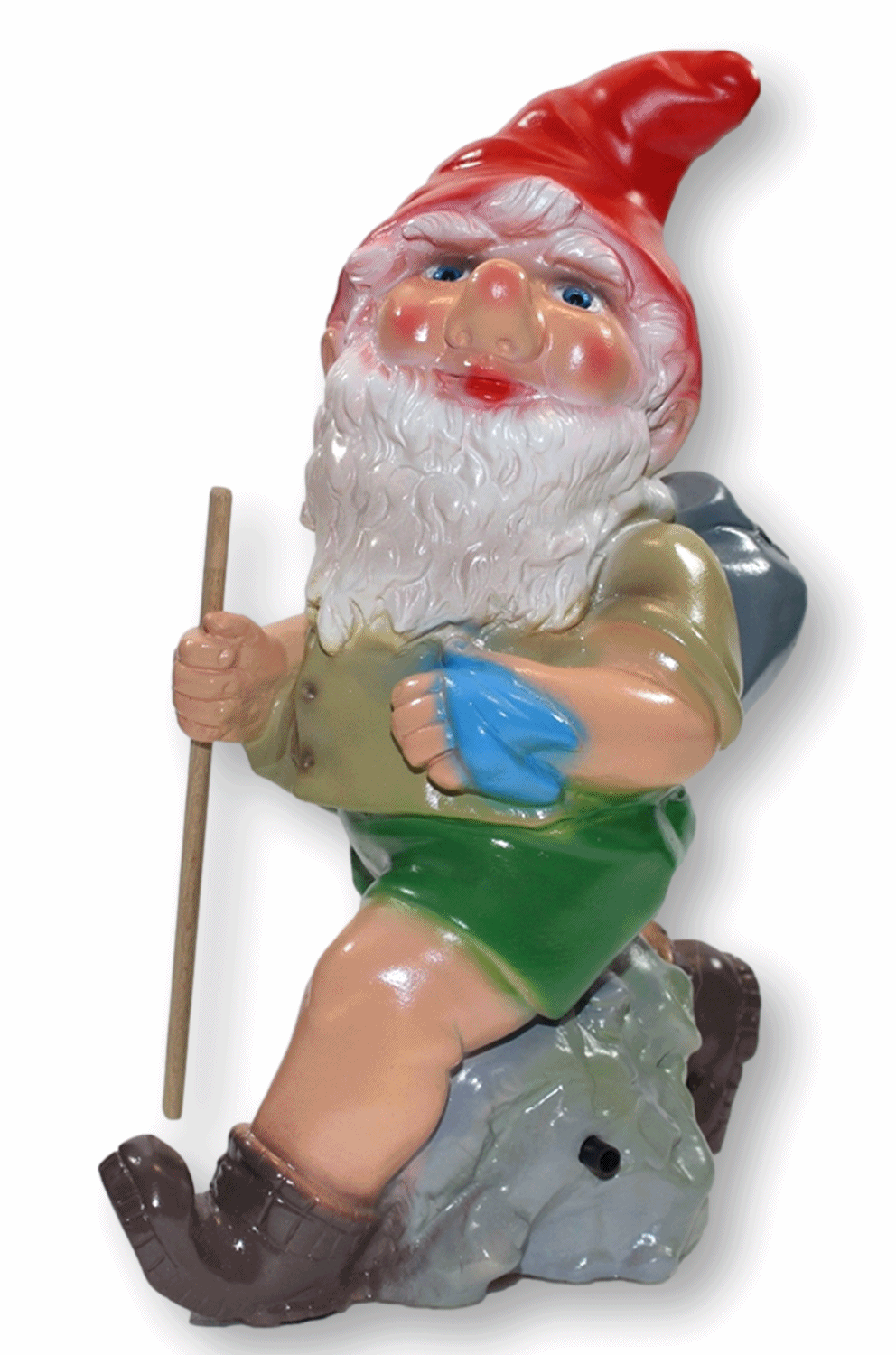 Gartenzwerg Wanderer mit Rucksack und Stock H 33 cm  Zwerg mit Bewegungsmelder Pfeifen Pfiff