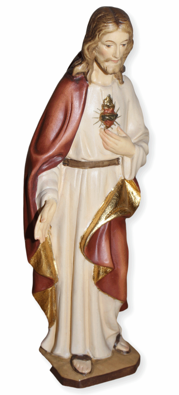 Heiligenfigur Barmherziger Jesus Herz "Sacred Heart" H 15 cm Statue aus Ahornholz Holzfigur