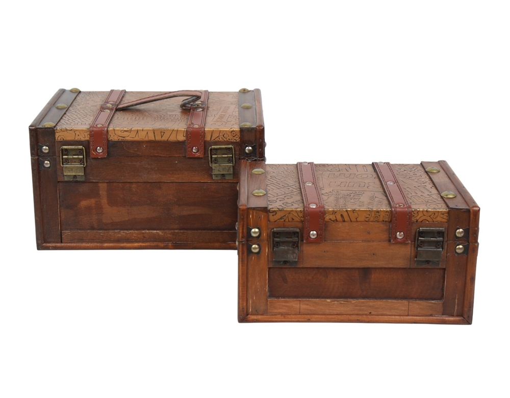 Deko Vintage Koffer 2-er Satz hochwertige dekorative Holztruhen Schatzkisten Retro-Stil L 28/24 cm