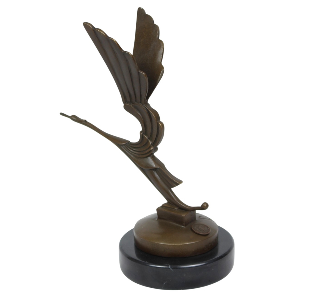 Bronzefigur Bronzeskulptur Bronze Kranich auf Marmorsockel H 20 cm Bronze Figur
