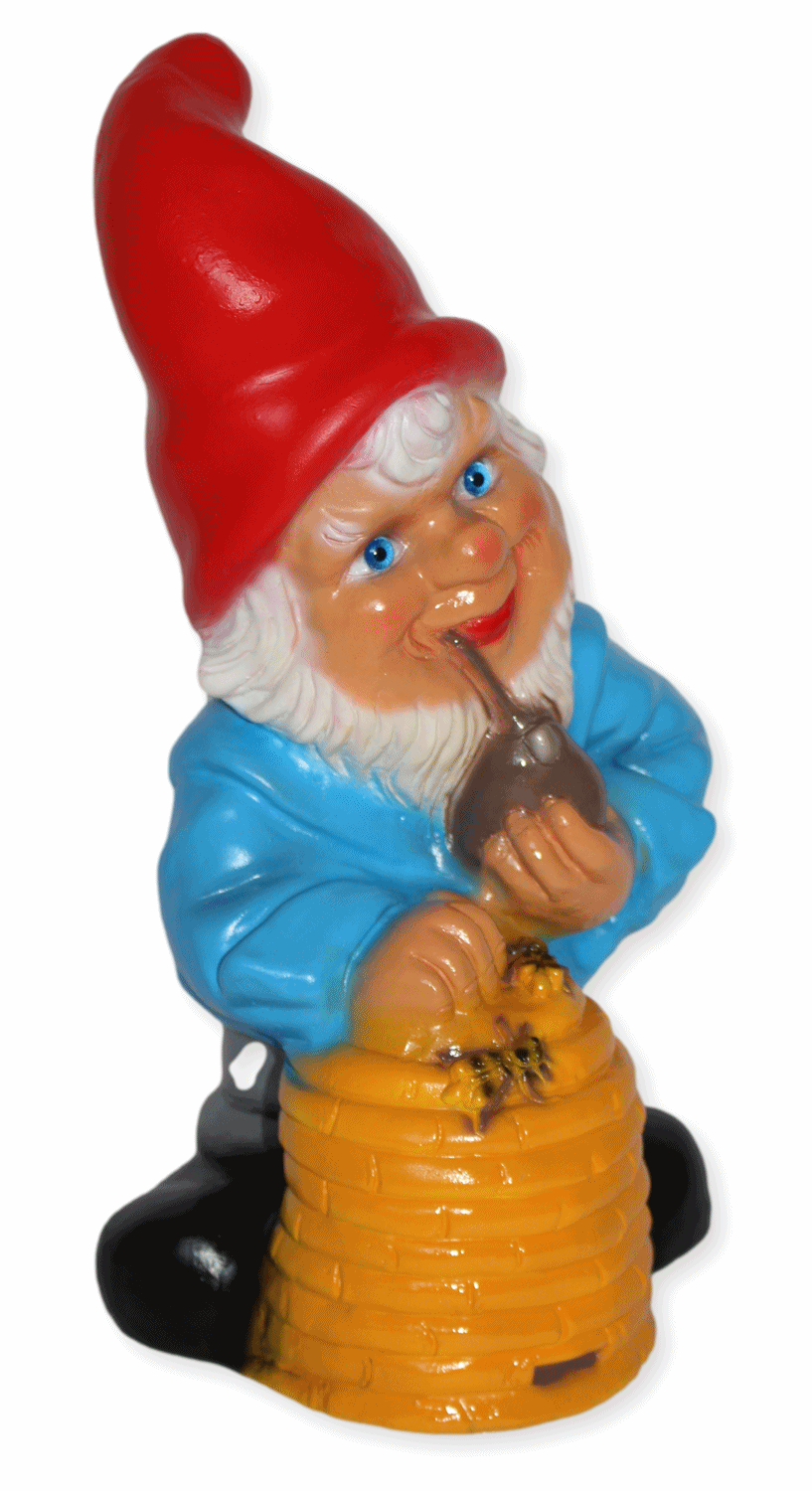 Deko Figur Zwerg H 32cm Gartenzwerg Imker mit Bienenkorb u Pfeife stehend Gartenfigur aus Kunststoff