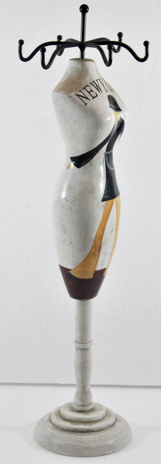 Schmuckbüste Beauty Figur Deko Modefigur Nostalgiefigur Weißes Torso mit New York Schriftdruck