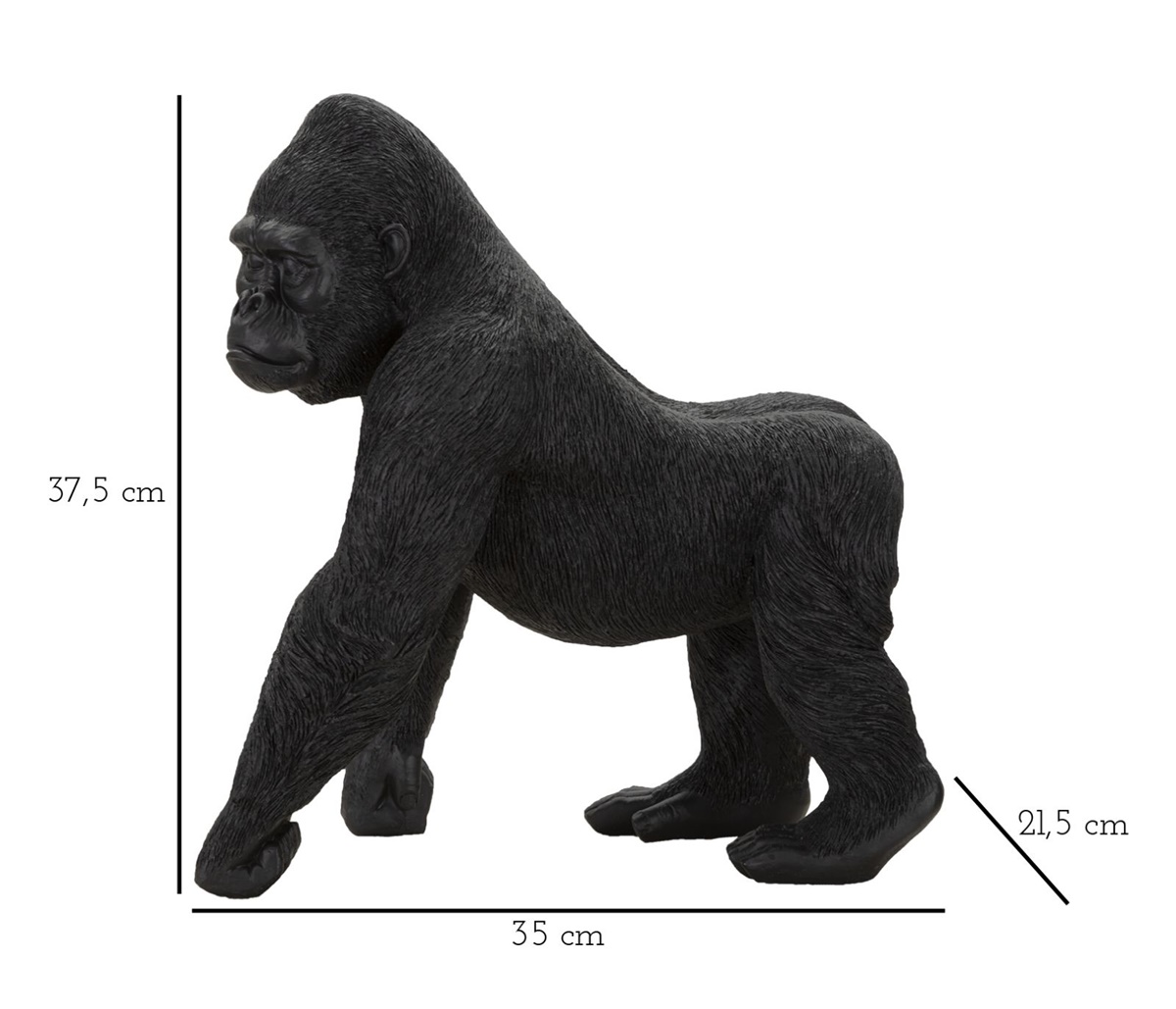 Dekofigur Gorilla stehend auf vier Pfoten Tierfigur in Schwarz Fell fein strukturiert H 37,5 cm