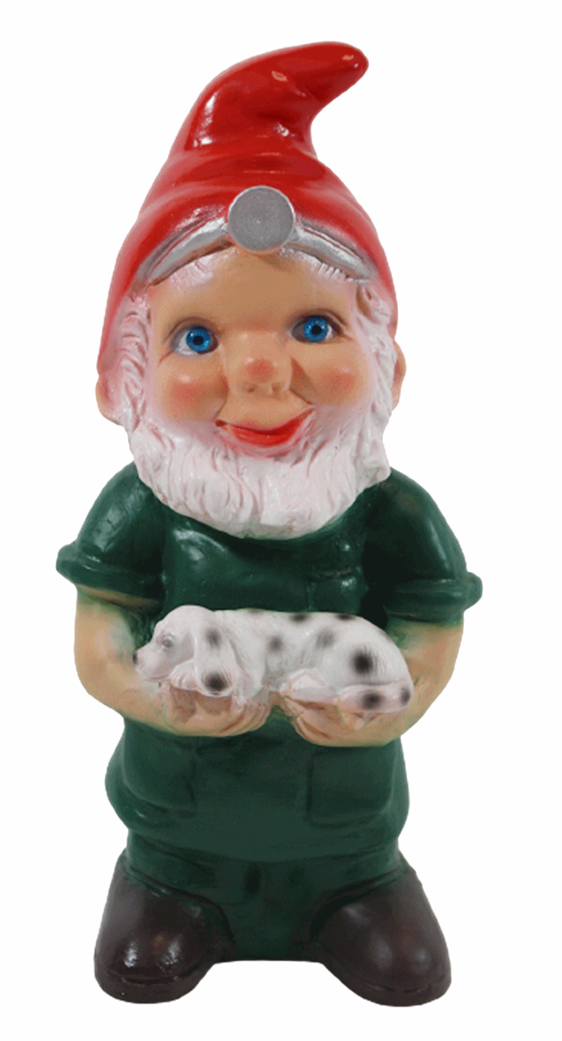 Gartenzwerg Deko Garten Figur Zwerg Tierarzt stehend mit Hund in Händen aus Kunststoff H 23 cm
