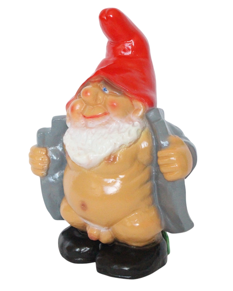 Gartenzwerg nackter Zwerg in grauem Mantel Höhe 33 cm lustige Zwergenfigur Kunststoff