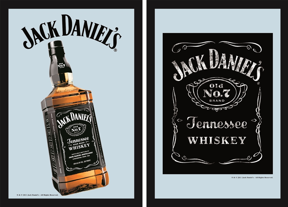 Set: 2 Spiegelbilder Jack Daniel's Whisky Flasche 30x20 cm Wandbilder Hinterglasdruck mit Rahmen