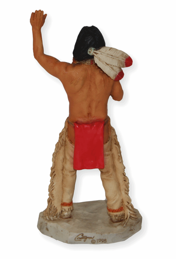 Indianerfigur Häuptling Medizinmann Skulptur Sitting Bull H 17 cm stehend mit Pfeife und Feder