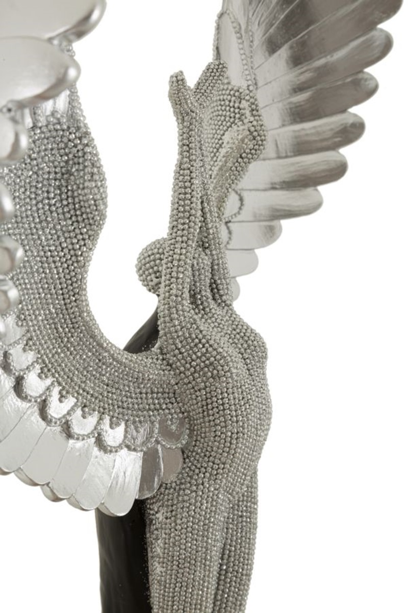 Dekofigur Statue " Sparky Aufgeweckt "  als Frauenskulptur stehend mit Flügeln in Silber H 48 cm