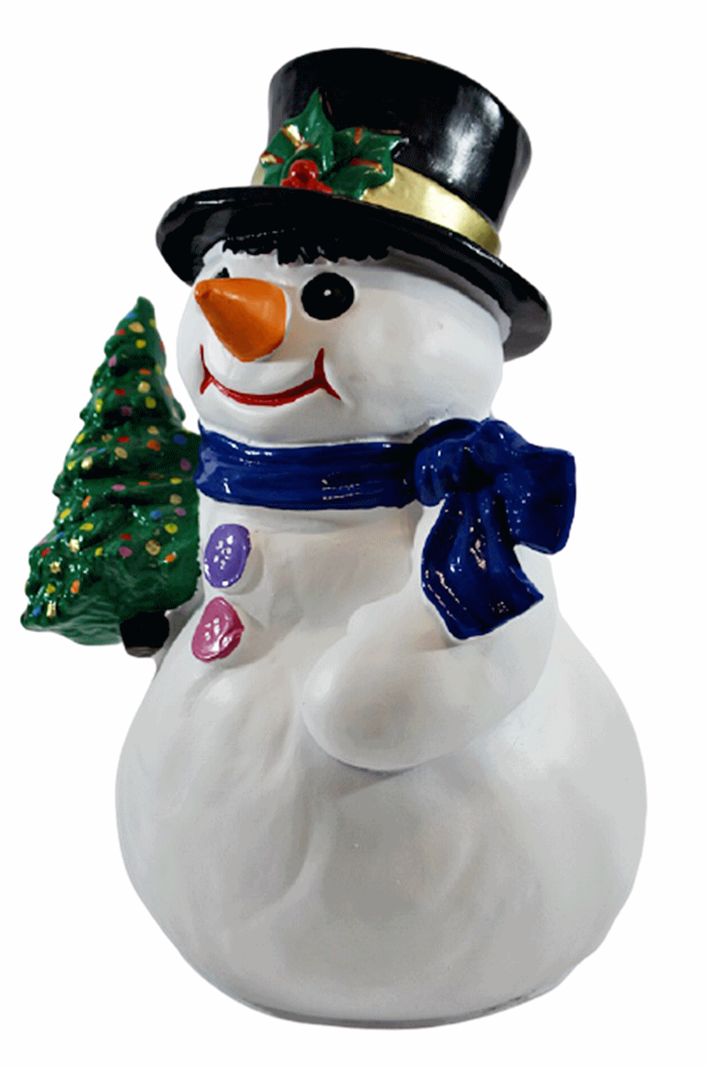 Dekorationsfigur Winterfigur Schneemann mit Tannenbaum H 32 cm Deko Figur aus Kunstharz