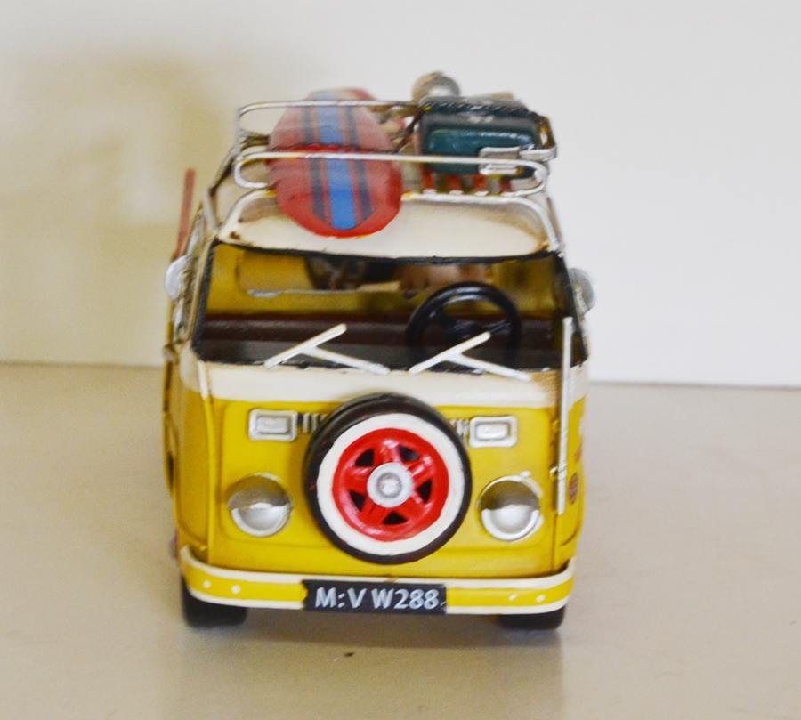 Blechauto Nostalgie Modellauto Urlaubs Camping Bulli in gelb Oldtimer L 26 cm Modellbus aus Blech