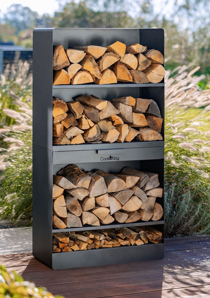 Kaminholzregal "Vento" H 150 cm Holzregal für Kaminholz Kaminholzablage aus Stahl Kaminholzständer