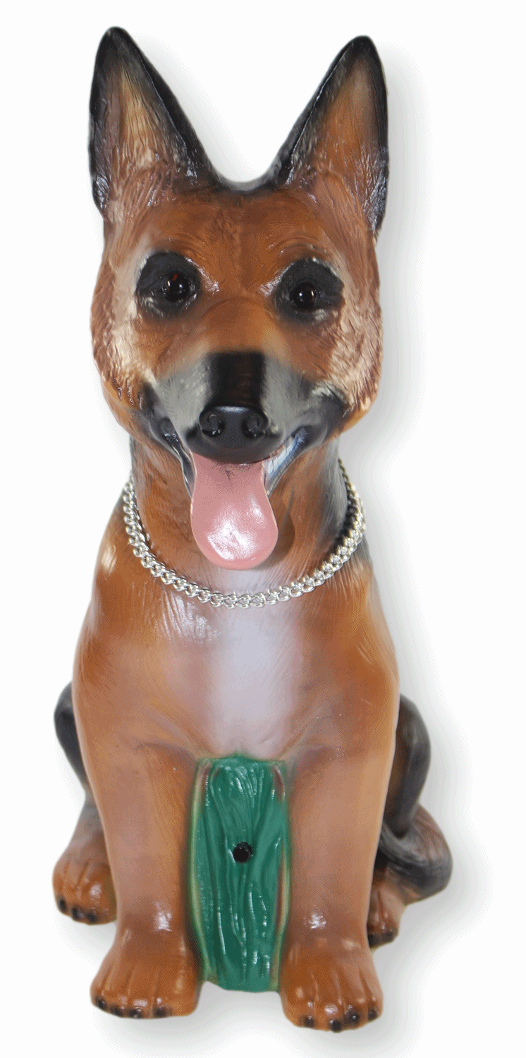 Deko Garten Figur Dekofigur Gartenfigur Tierfigur Hund mit Scherz Bewegungsmelder Kunststoff H 40 cm