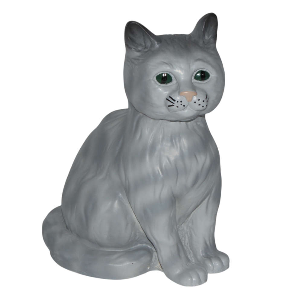 Dekorationsfigur Katze sitzend klein grau H 25 cm Tierfigur Katzenfigur aus Kunstharz