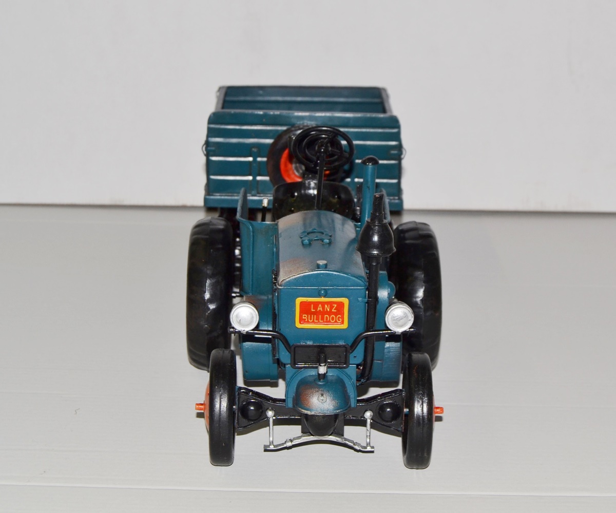 Blechtraktor Nostalgie Traktor Lanz Gespann mit Pritschenanhänger Oldtimer Lanz Bulldog L 60 cm