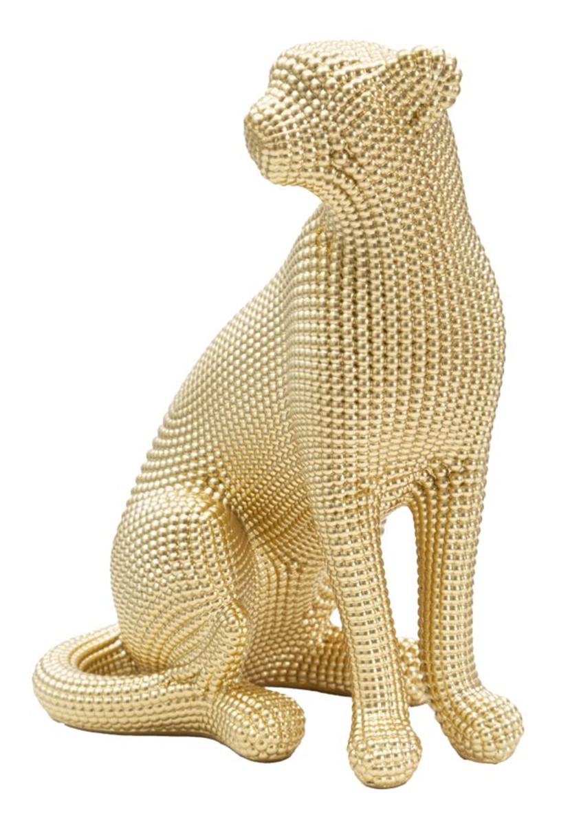 Dekofigur Leopard sitzend Tierfigur in edler goldener Optik Fell abstrakt strukturiert H 29 cm