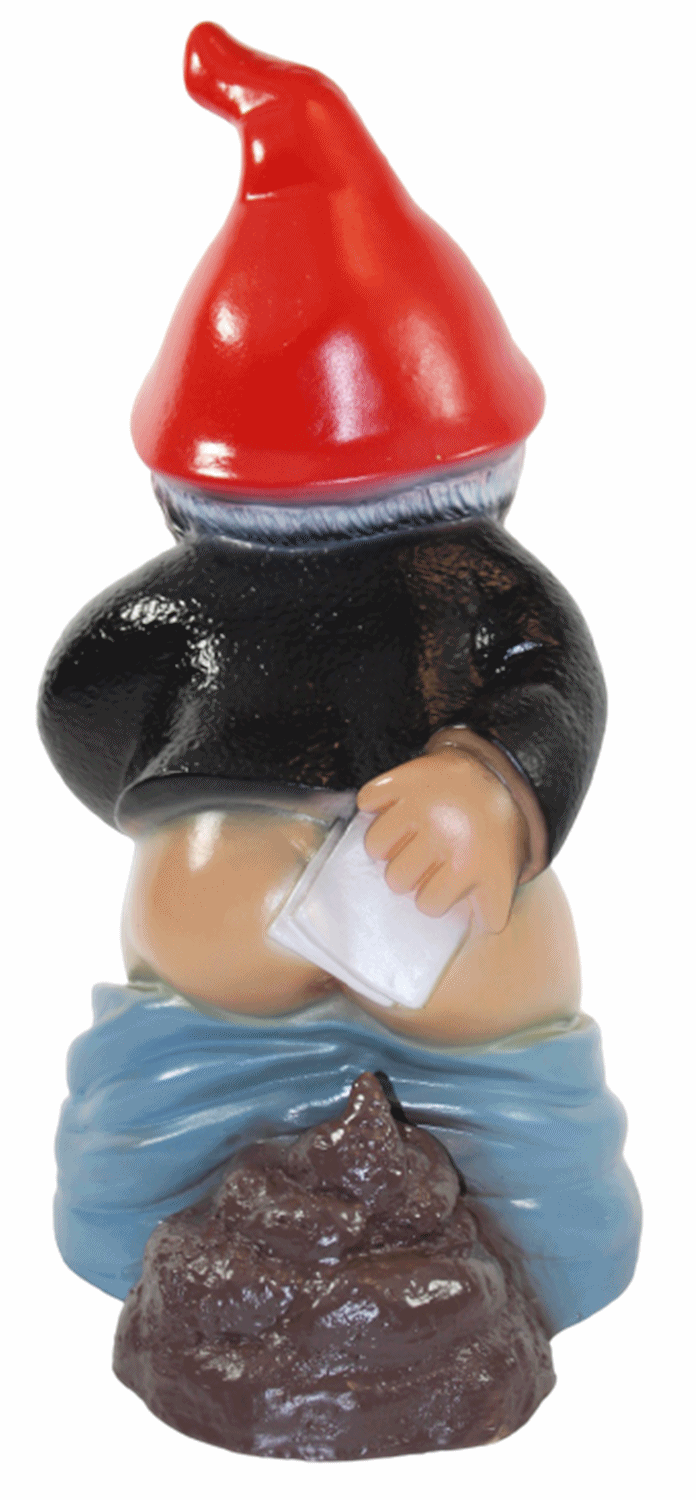 Gartenzwerg Deko Garten Figur Zwerg stehend Scheißerle mit Toilettenpapier aus Kunststoff H 32 cm