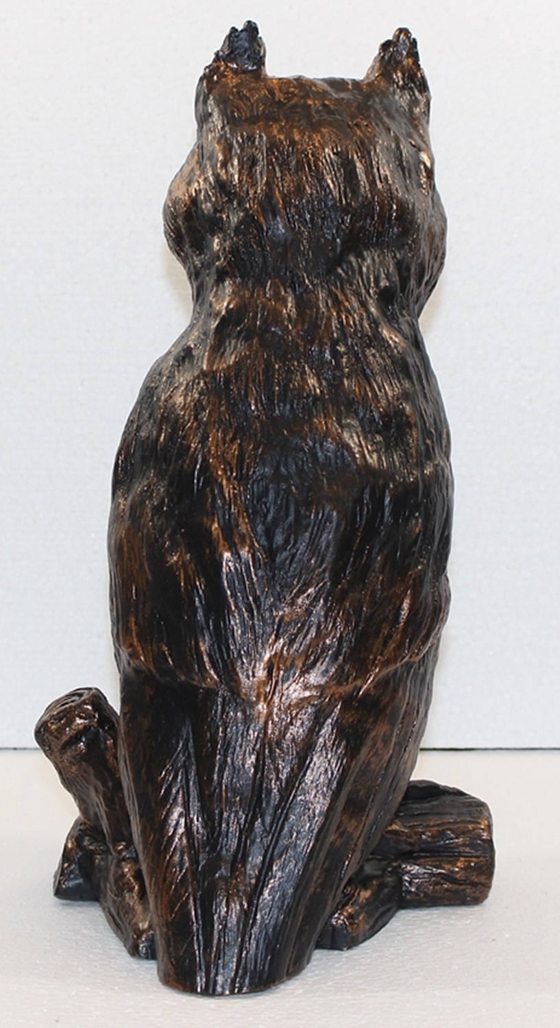 Deko Figur Eule sitzend auf Baumzweig H 32 cm Kupfer-Antik aus Kunststoff