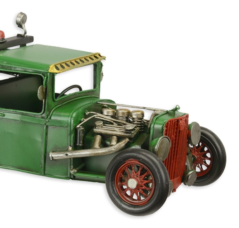 Blechmodell Nostalgie Hot Rod Abschleppwagen in grün aus Blech L 32 cm Deko Modellfahrzeug