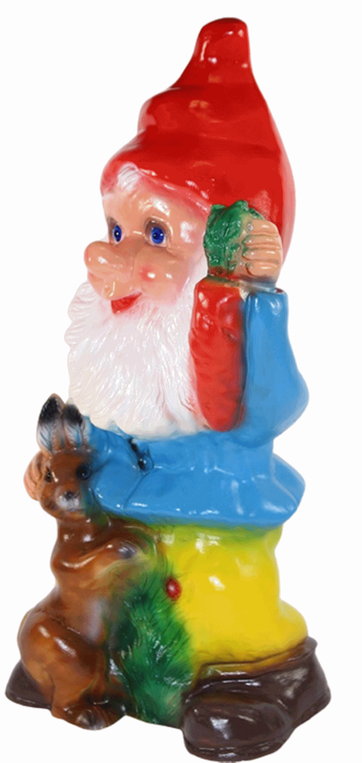 Gartenzwerg Deko Garten Figur Zwerg mit Hase und Karotte stehend aus Kunststoff Höhe 43 cm