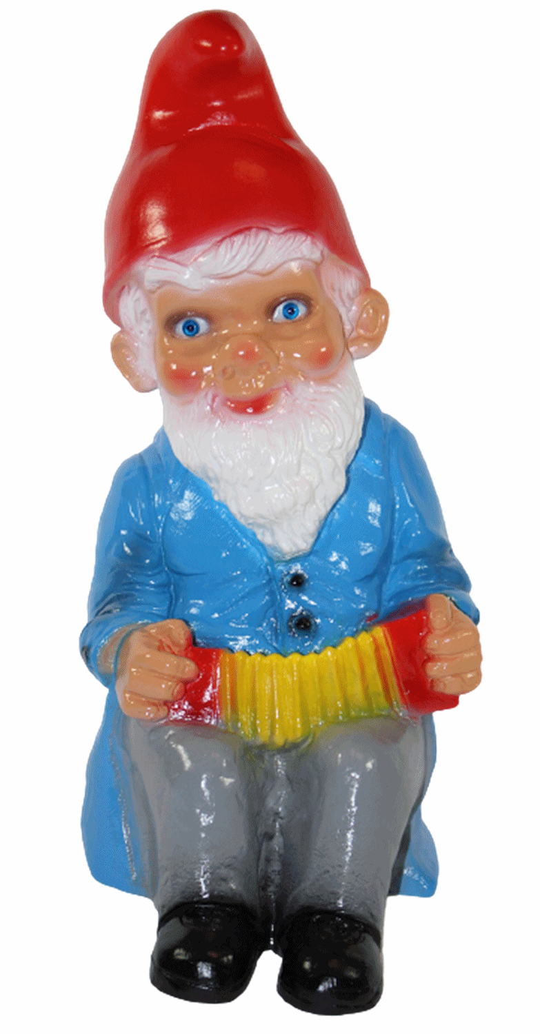 Gartenzwerg Deko Garten Figur Zwerg Musiker sitzend mit Harmonika in Händen aus Kunststoff H 35 cm