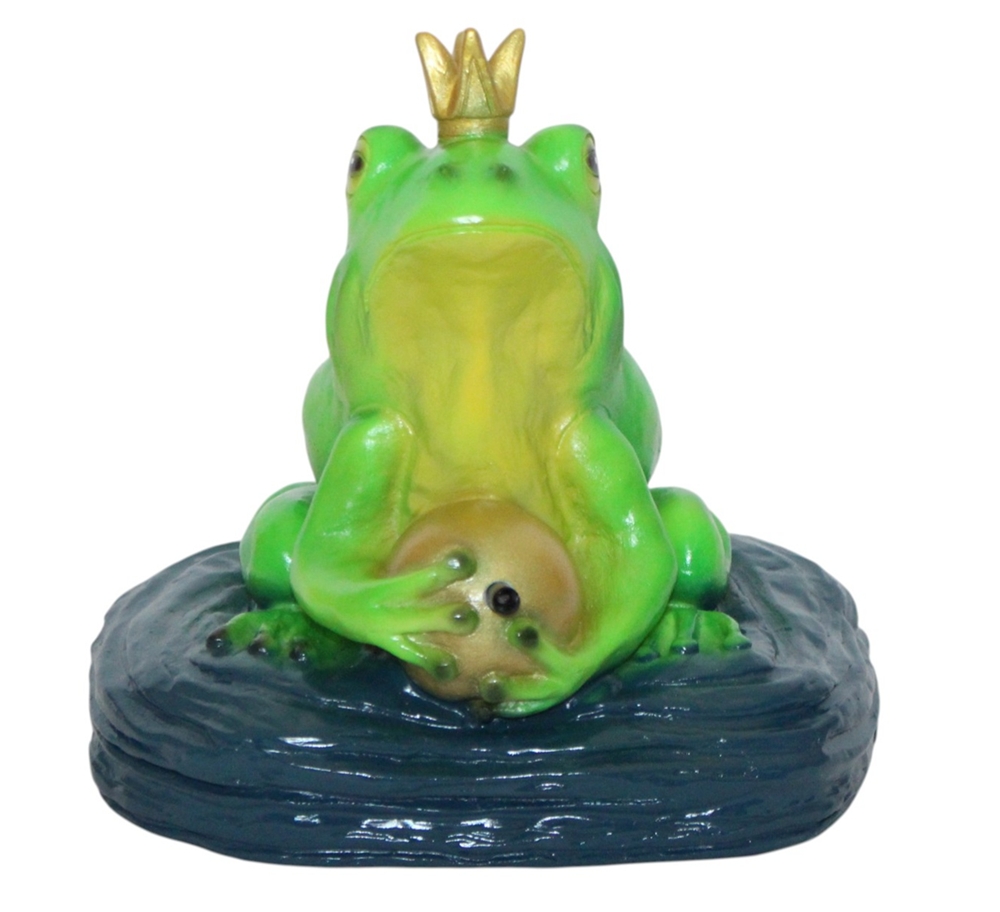 Deko Figur Froschkönig mit Kugel H 25 cm Gartenfigur Dekofigur mit Scherz Bewegungsmelder Quak