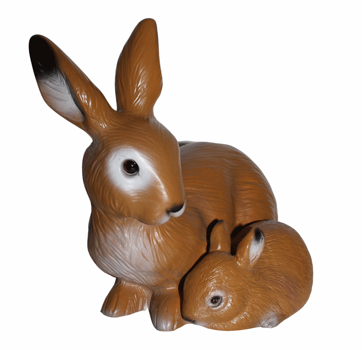 Deko Garten Figur Hase mit Kleinem liegend H 21 cm braun Gartenfigur Tierfigur aus Kunststoff