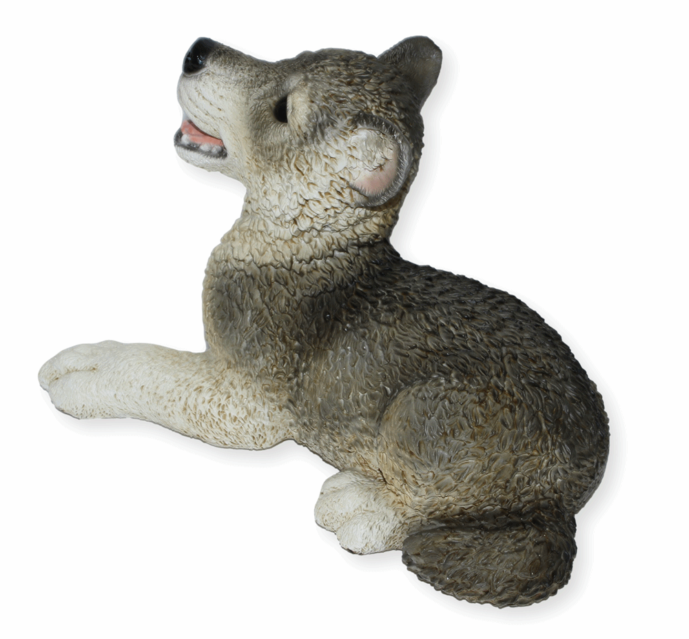 Deko Figur Wolf Welpe Jungtier liegend Kollektion Castagna aus Resin/ Kunststein H 17 cm Tierfigur