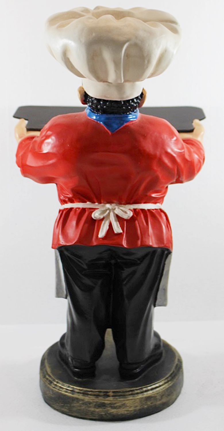 Deko Figur Koch rotes Hemd mit Tablett Kochfigur H 48 cm Gastrofigur stehend aus Kunstharz