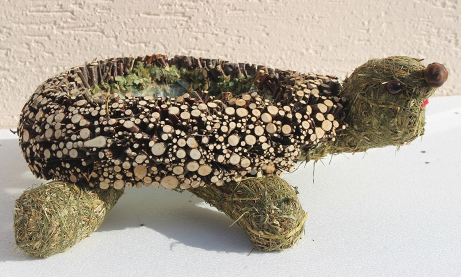 Deko Figur Schildkröte liegend L 40 cm Figur zum Bepflanzen aus Naturmaterial Heu und Reisig