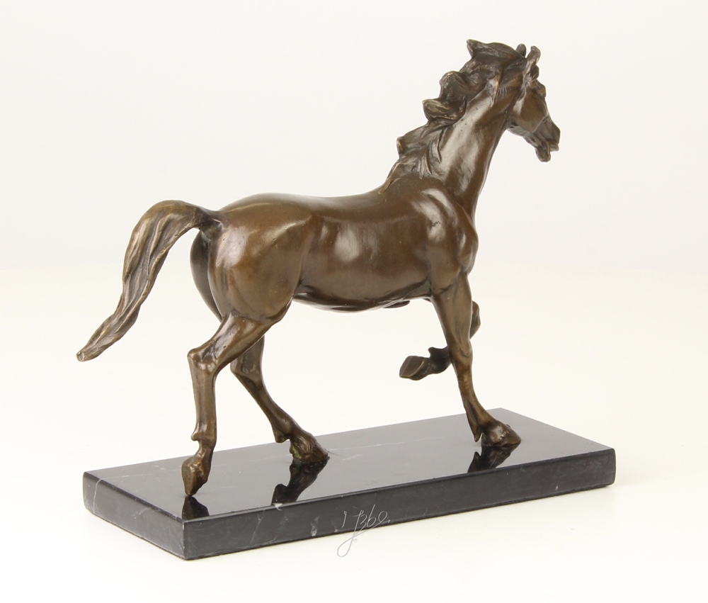 Bronzefigur Bronzeskulptur Bronze Pferd auf Marmorsockel H 18 cm Bronze Figur