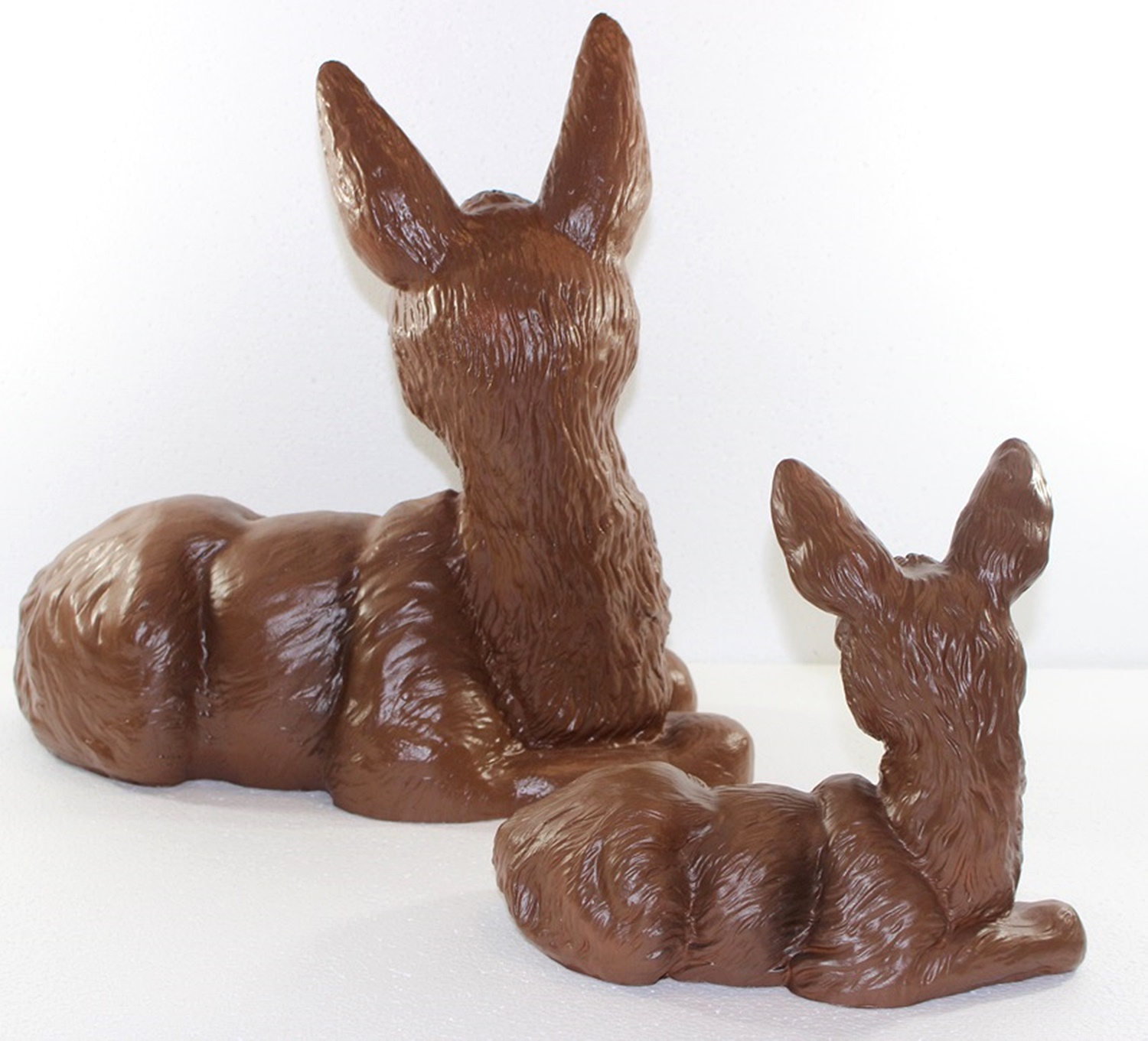 Deko Tier Figur Gartenfigur Reh und Bambi Rehkitz liegend als Satz aus Kunststoff H 20-35 cm