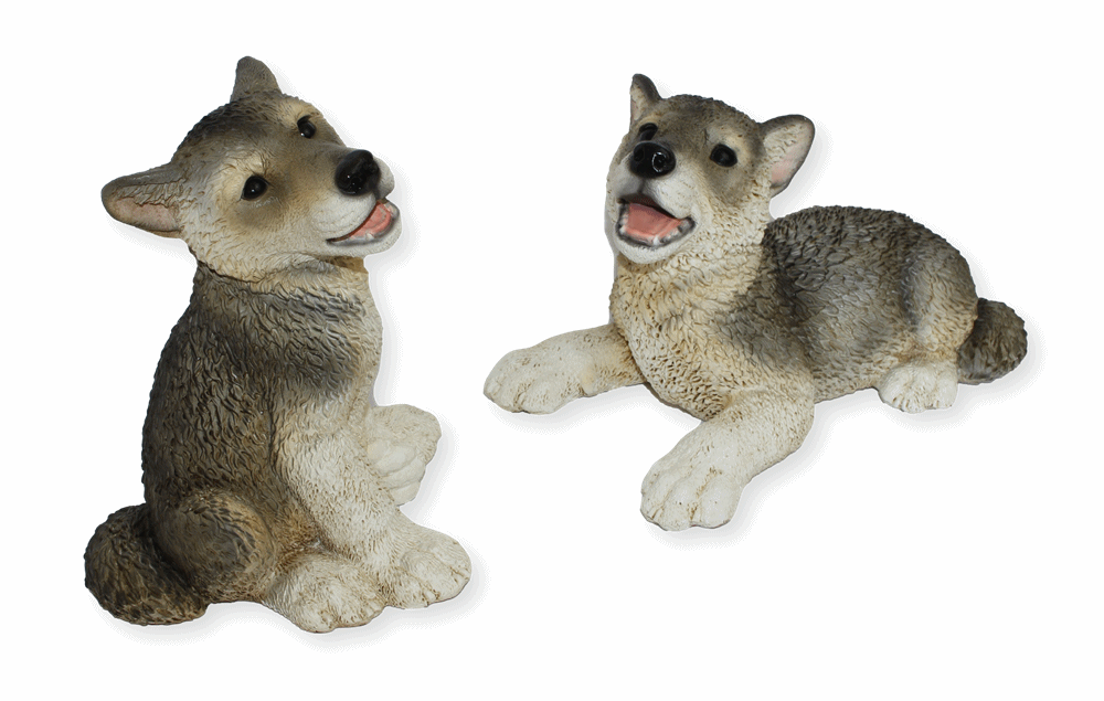 Deko Figur Wolf Welpen sitzend und liegend Kollektion Castagna aus Resin H 17-22 cm Tierfigur
