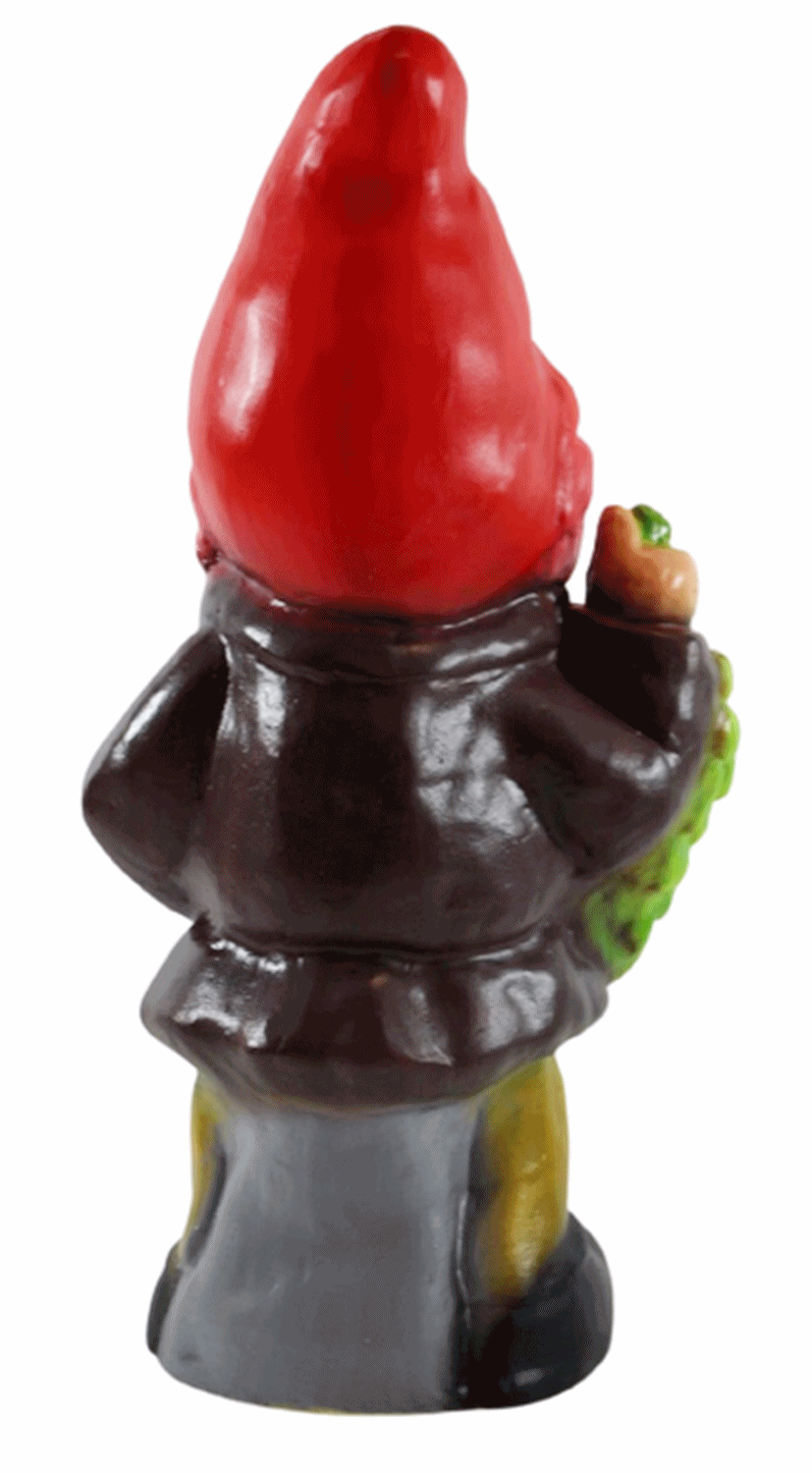 Deko Figur Zwerg H 34 cm Gartenzwerg mit Weintrauben stehend Gartenfigur aus Kunststoff
